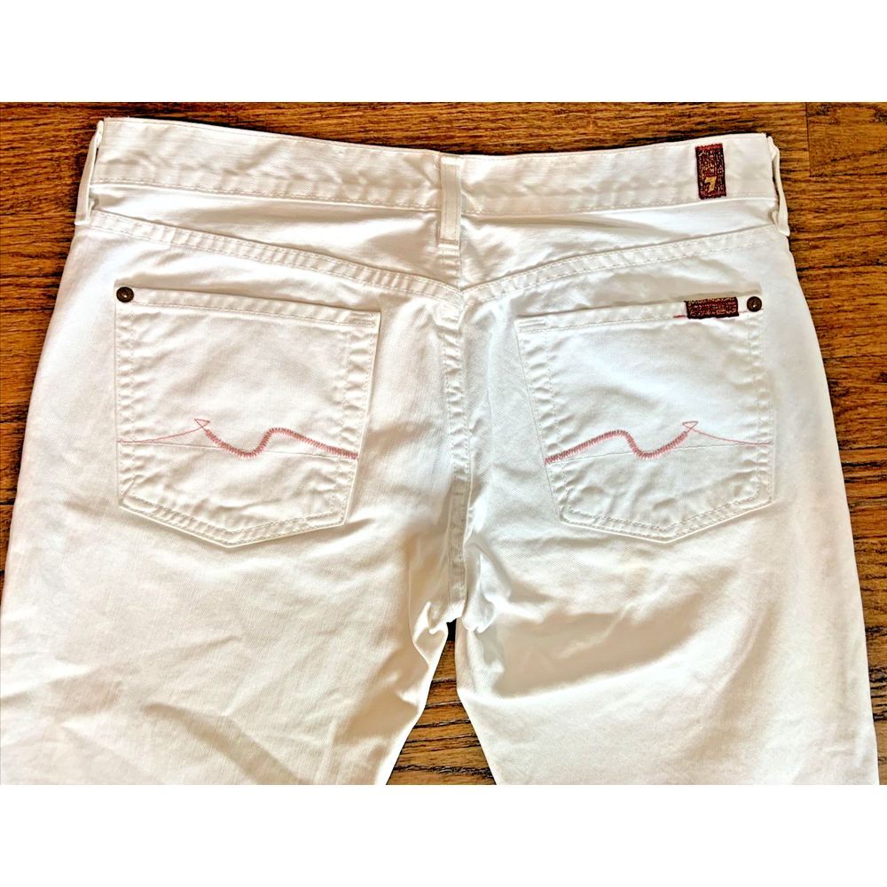 7 For All Mankind Jeans Women *30 White Denim Cropped Embroidery 3" cuff USA - Picture 4 of 13